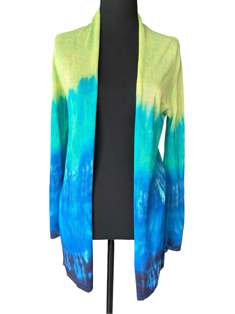 Chico's Open-Front Tie-Dye Cardigan - Lime Green & Teal Blue